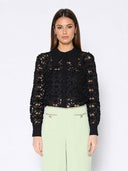 Criss-Cross Flower Pattern Sheer Big Collor Blouse TOP Gracia Fashion BLACK S 