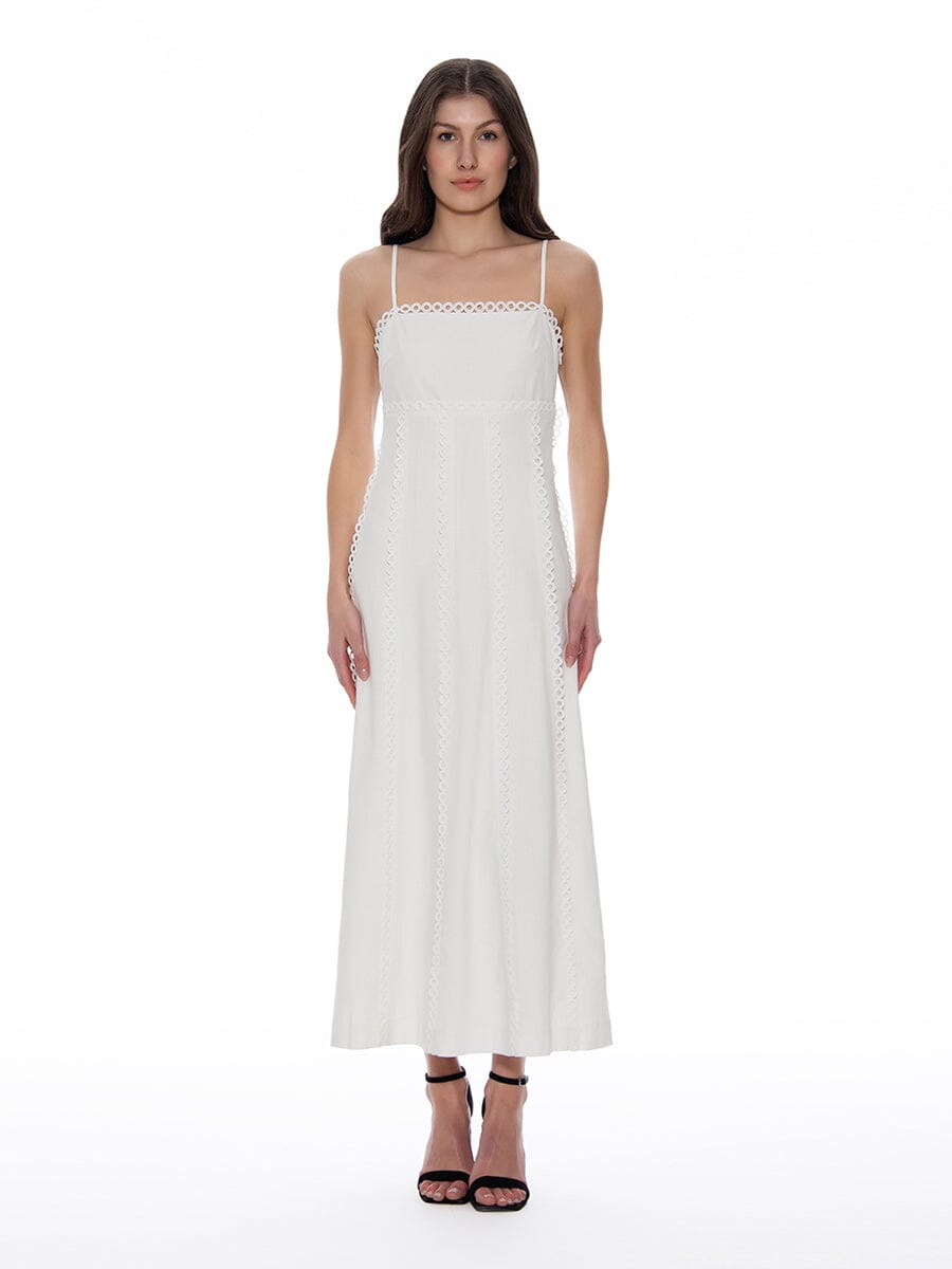 Crochet Trim Solid Maxi Cami Dress DRESS Gracia Fashion WHITE S 