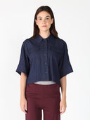 Crop dolman sleeve denim shirt TOP Gracia Fashion NAVY S 