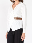 Cross Body Belt Design Side Gathered Top TOP Gracia Fashion 