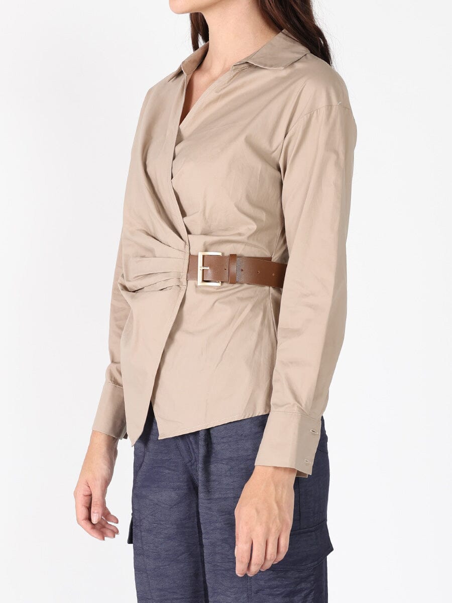 Cross Body Belt Design Side Gathered Top TOP Gracia Fashion 