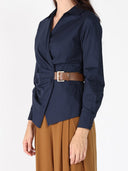 Cross Body Belt Design Side Gathered Top TOP Gracia Fashion 