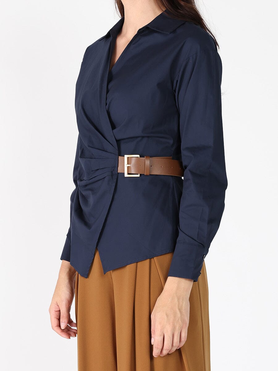 Cross Body Belt Design Side Gathered Top TOP Gracia Fashion 