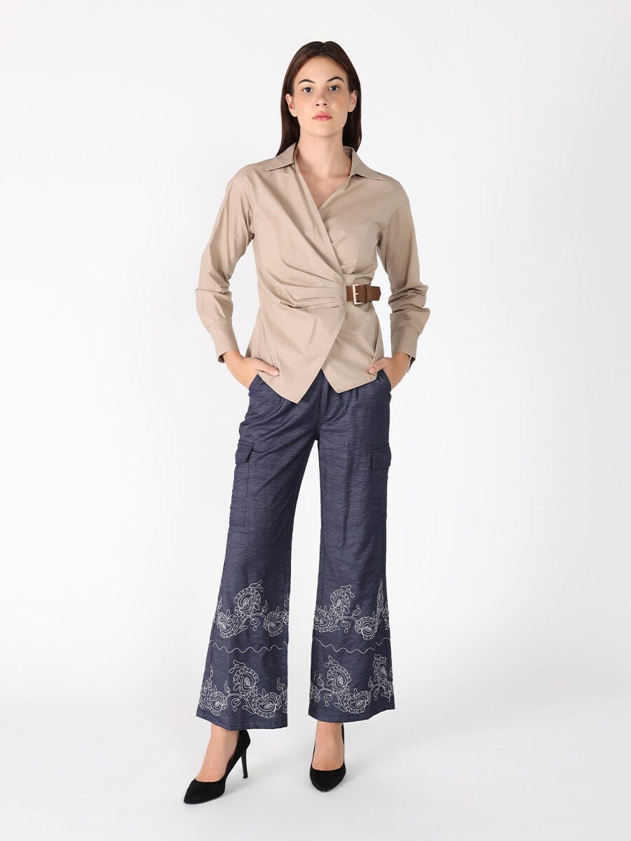 Cross Body Belt Design Side Gathered Top TOP Gracia Fashion 