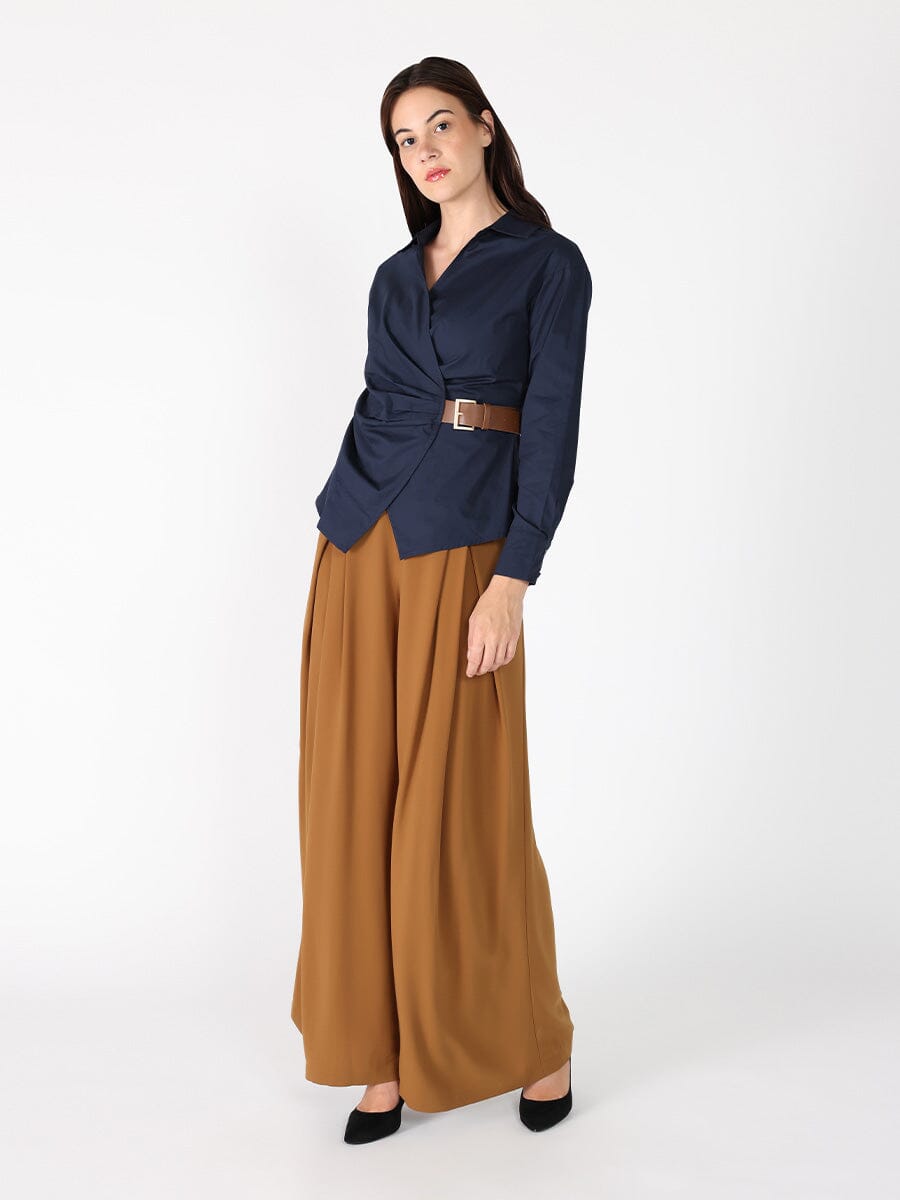 Cross Body Belt Design Side Gathered Top TOP Gracia Fashion 