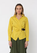 Cross Body Belt Design Side Gathered Top TOP Gracia Fashion MUSTARD S 