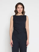 Cross body drape sleeveless top TOP Gracia Fashion DARK NAVY S 