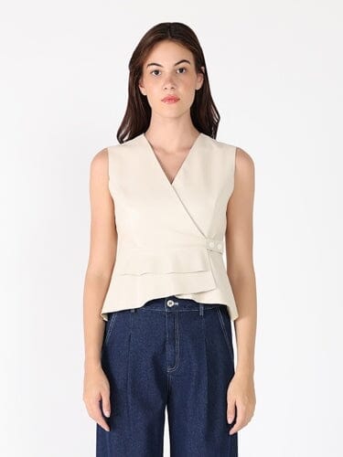 Cross Open Body V-neck Sleeveless Vest TOP Gracia Fashion BEIGE S 