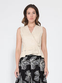 Cross Open Body V-neck Sleeveless Vest TOP Gracia Fashion BEIGE S 