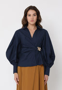 Crossbody Long Sleeve Solid Top TOP Gracia Fashion NAVY S 