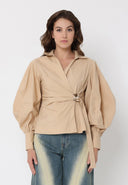 Crossbody Long Sleeve Solid Top TOP Gracia Fashion TAUPE S 