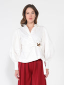 Crossbody Long Sleeve Solid Top TOP Gracia Fashion WHITE S 