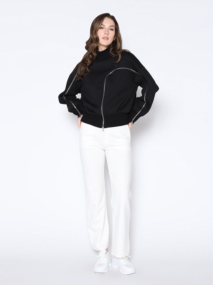 Crossed Zippers Scuba Sweatshirt TOP Gracia Fashion BLACK S 