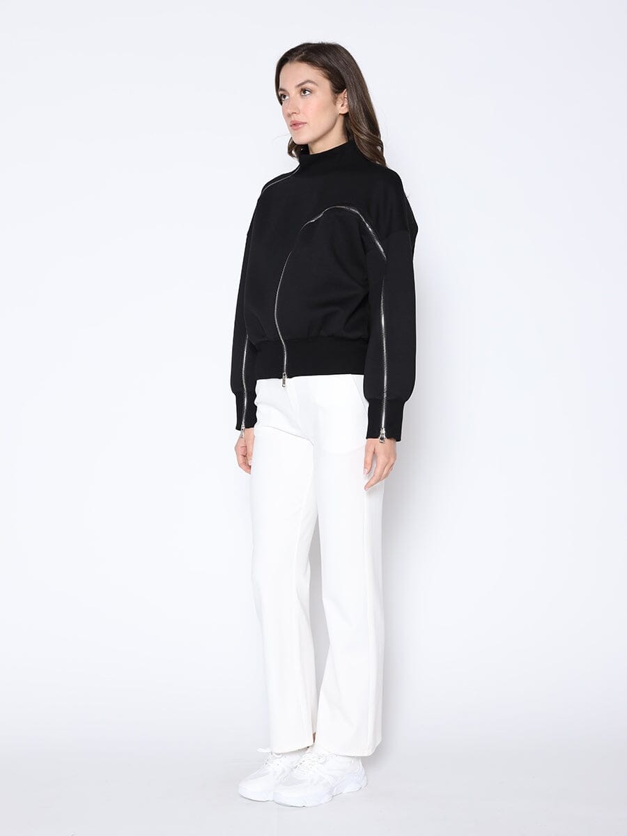 Crossed Zippers Scuba Sweatshirt TOP Gracia Fashion 