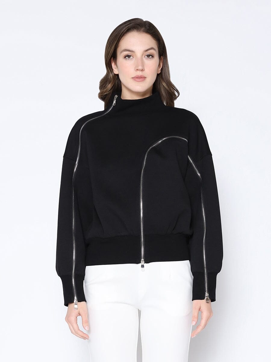 Crossed Zippers Scuba Sweatshirt TOP Gracia Fashion BLACK S 