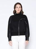 Crossed Zippers Scuba Sweatshirt TOP Gracia Fashion BLACK S 