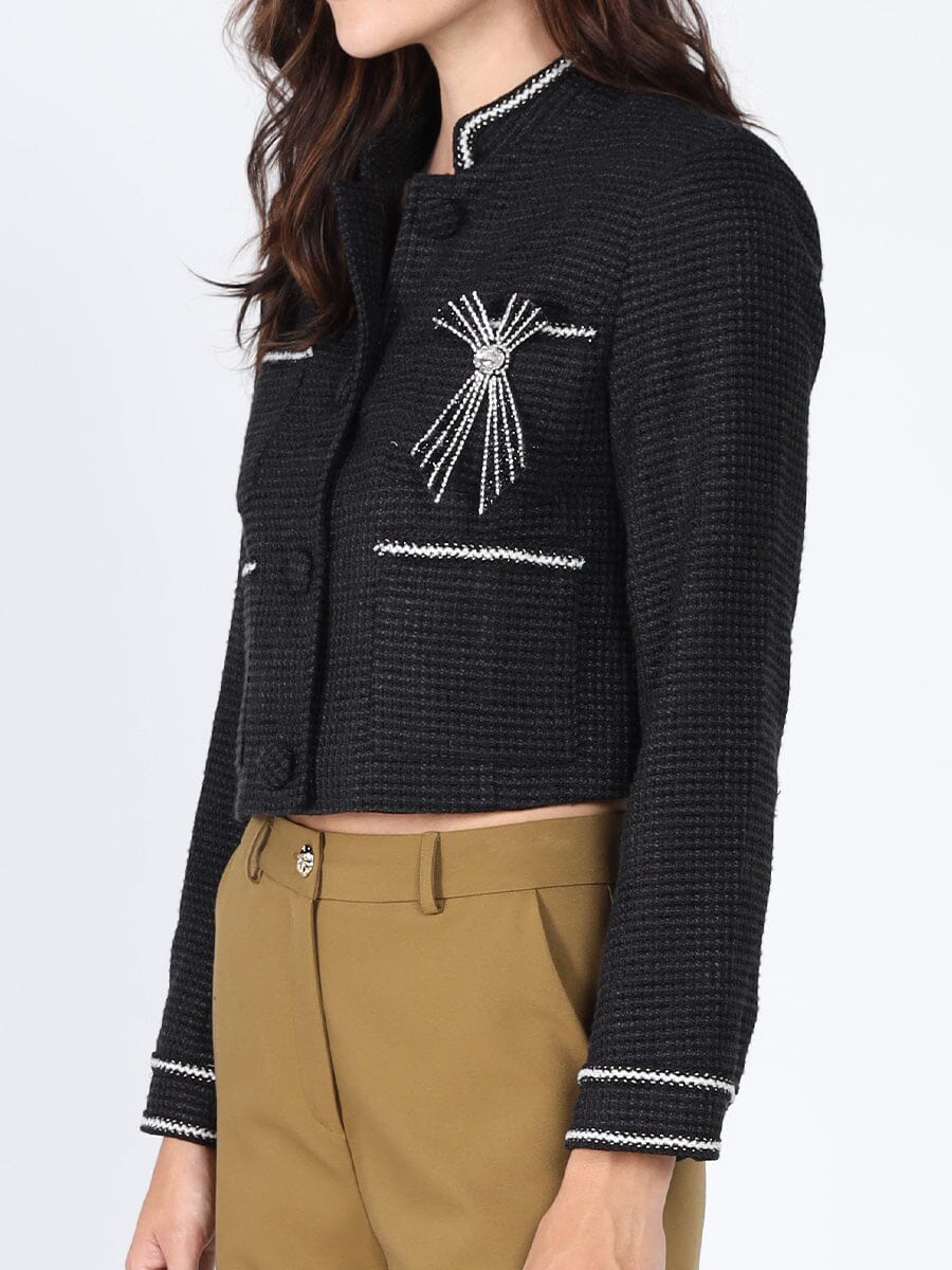 Crystal Embellished Cropped High Neck Jacket JACKET Gracia Fashion 