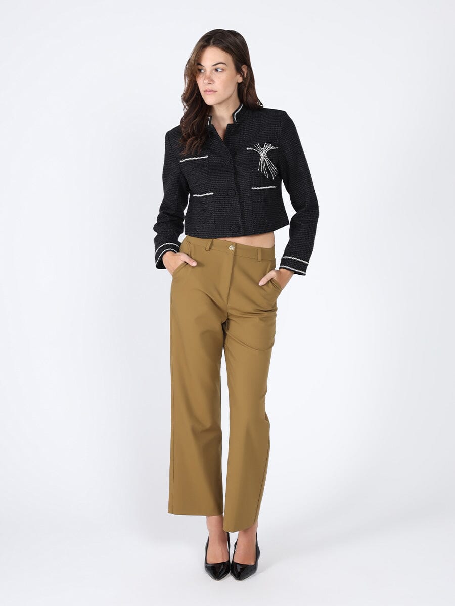 Crystal Embellished Cropped High Neck Jacket JACKET Gracia Fashion BLACK S 