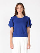 Crystal Embroidered Crewneck Top TOP Gracia Fashion BLUE S 