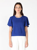 Crystal Embroidered Crewneck Top TOP Gracia Fashion BLUE S 