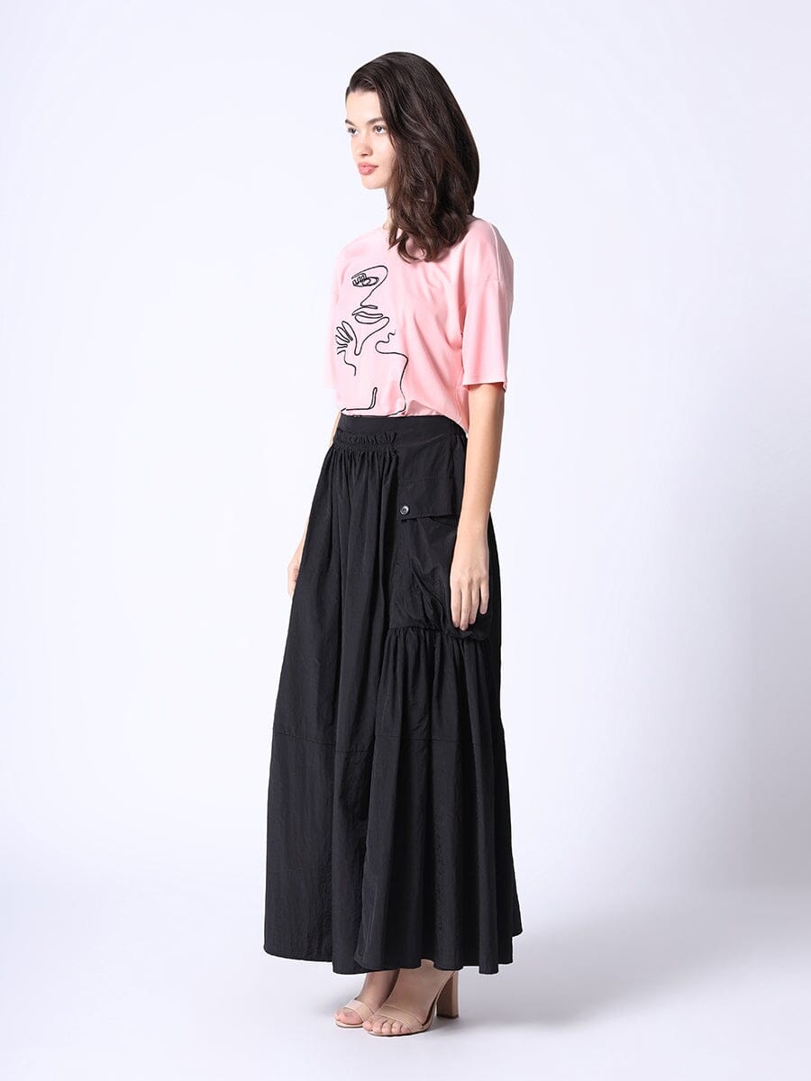 Cubist Painting Detail Low Shoulder Line Top TOP Gracia Fashion 