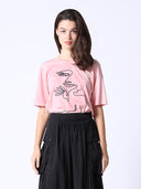 Cubist Painting Detail Low Shoulder Line Top TOP Gracia Fashion PINK S 