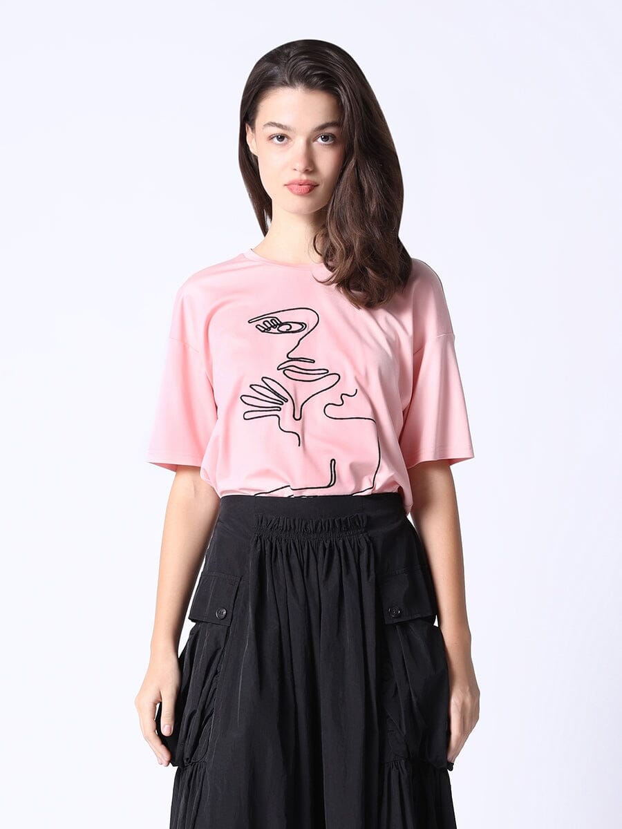 Cubist Painting Detail Low Shoulder Line Top TOP Gracia Fashion 