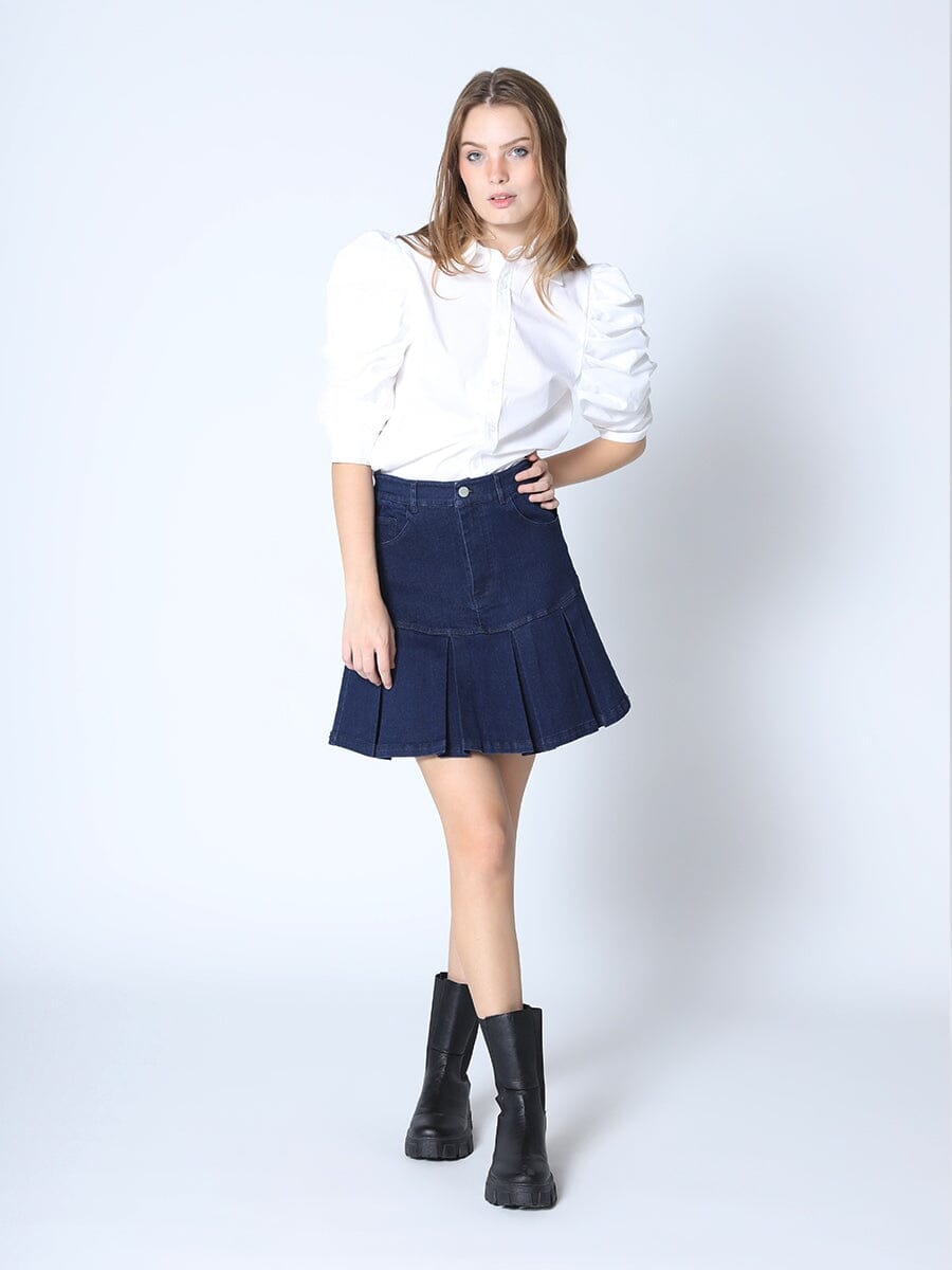 Cut Collar Ruffle Puff Sleeve Button Down Top TOP Gracia Fashion WHITE S 