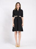 Cut Out Button Down Twist Knot Dress DRESS Gracia Fashion BLACK S 