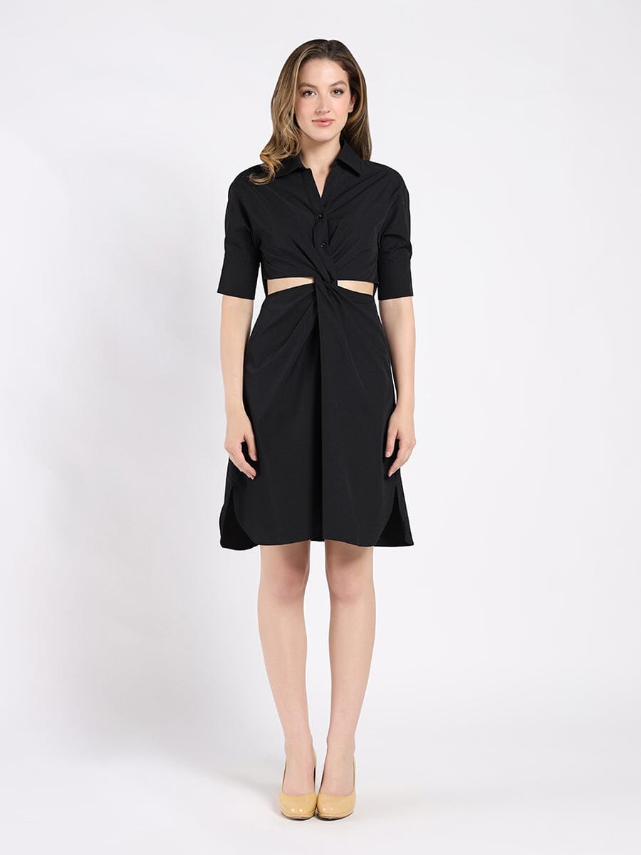 Cut Out Button Down Twist Knot Dress DRESS Gracia Fashion BLACK S 