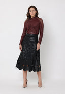 Cut Out Detail A-Line Pleather Skirt SKIRT Gracia Fashion 