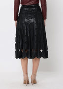 Cut Out Detail A-Line Pleather Skirt SKIRT Gracia Fashion 