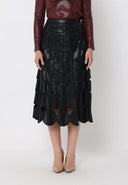 Cut Out Detail A-Line Pleather Skirt SKIRT Gracia Fashion BLACK S 