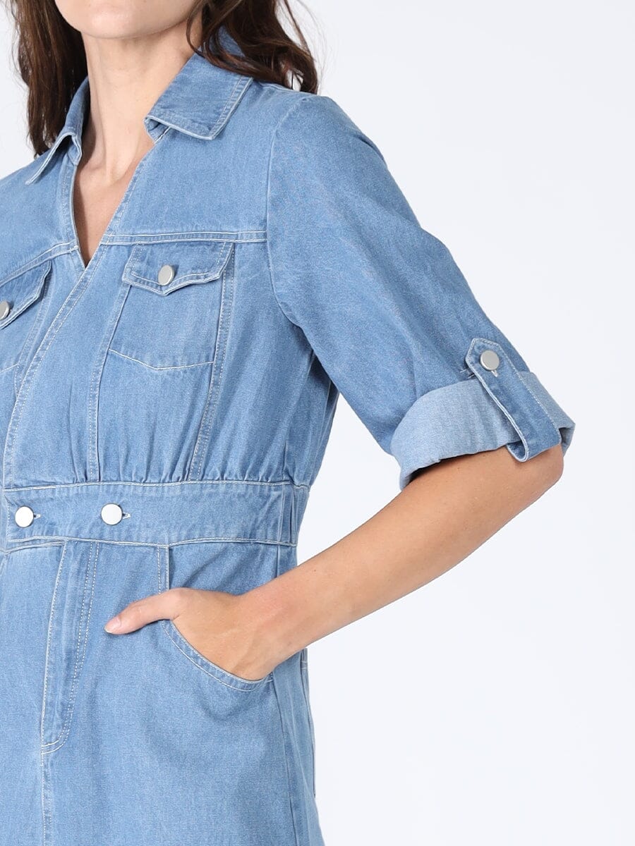 Denim collar v-neck dress DRESS Gracia Fashion 