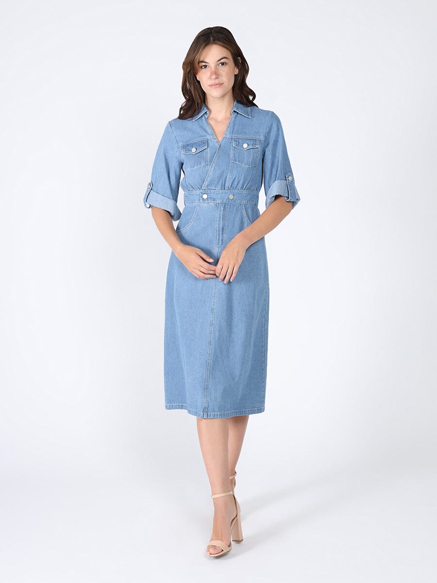 Denim collar v-neck dress DRESS Gracia Fashion LIGHT DENIM S 