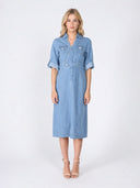 Denim Collar V-Veck Dress DRESS Gracia Fashion LIGHT DENIM S 