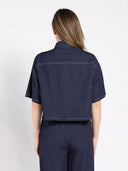 Denim Short Sleeved Button-Down Top TOP Gracia Fashion 