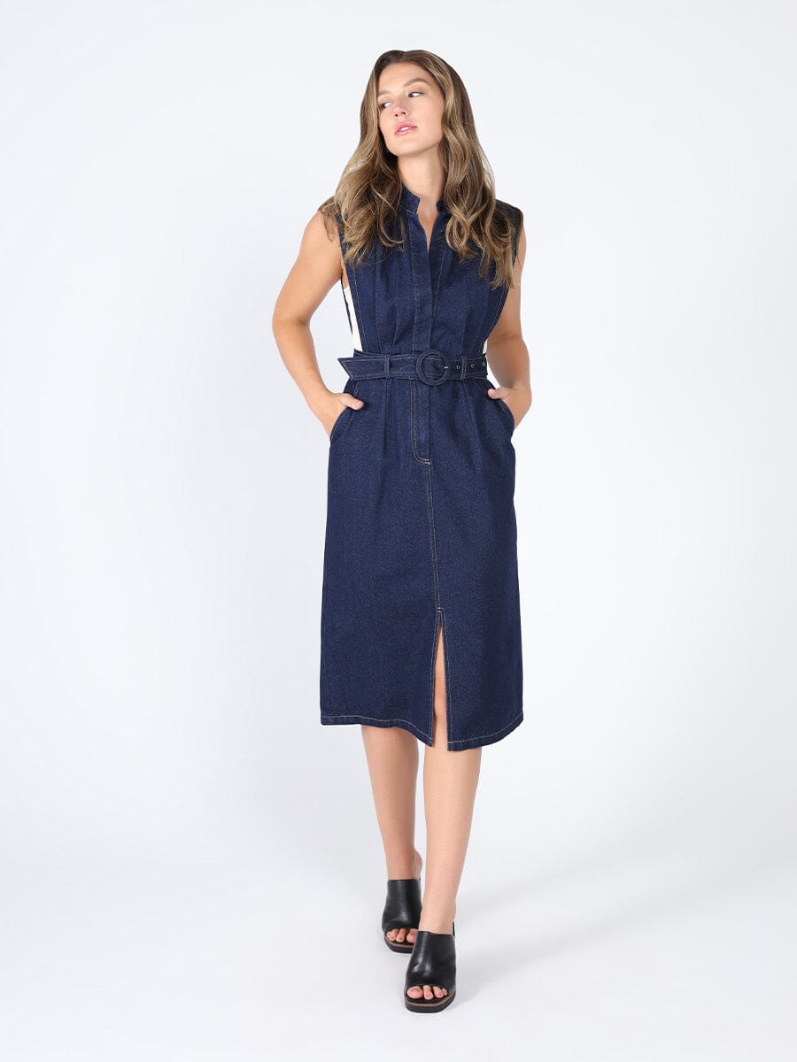 dark denim sleeveless dress So Delighted Washed Black Denim Corset Seam Mini Dress