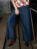 Denim Wide Leg Pants PANTS Gracia Fashion NAVY S 