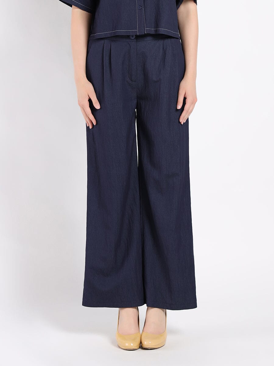 Denim Wide Leg Pants PANTS Gracia Fashion NAVY S 