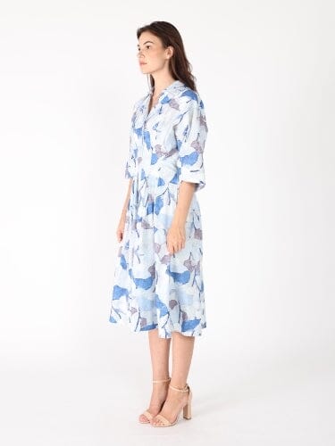 Dolman Sleeve Pleated Waist Printed Dress DRESS Gracia Fashion 