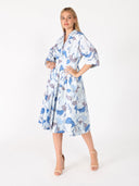 Dolman Sleeve Pleated Waist Printed Dress DRESS Gracia Fashion 