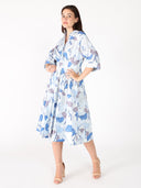 Dolman Sleeve Pleated Waist Printed Dress DRESS Gracia Fashion 