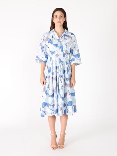 Dolman Sleeve Pleated Waist Printed Dress DRESS Gracia Fashion L/BLUE S 