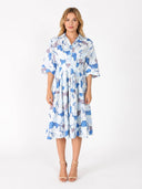 Dolman Sleeve Pleated Waist Printed Dress DRESS Gracia Fashion L/BLUE S 