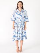 Dolman Sleeve Pleated Waist Printed Dress DRESS Gracia Fashion L/BLUE S 