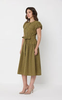 Dot Print Front Pocket with Belt Dress DRESS Gracia Fashion 