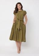 Dot Print Front Pocket with Belt Dress DRESS Gracia Fashion 