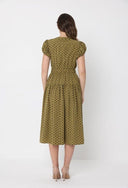 Dot Print Front Pocket with Belt Dress DRESS Gracia Fashion 