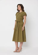 Dot Print Front Pocket with Belt Dress DRESS Gracia Fashion 